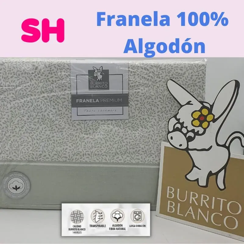 Franela 563 Verde 100 % Algodón Burrito Blanco