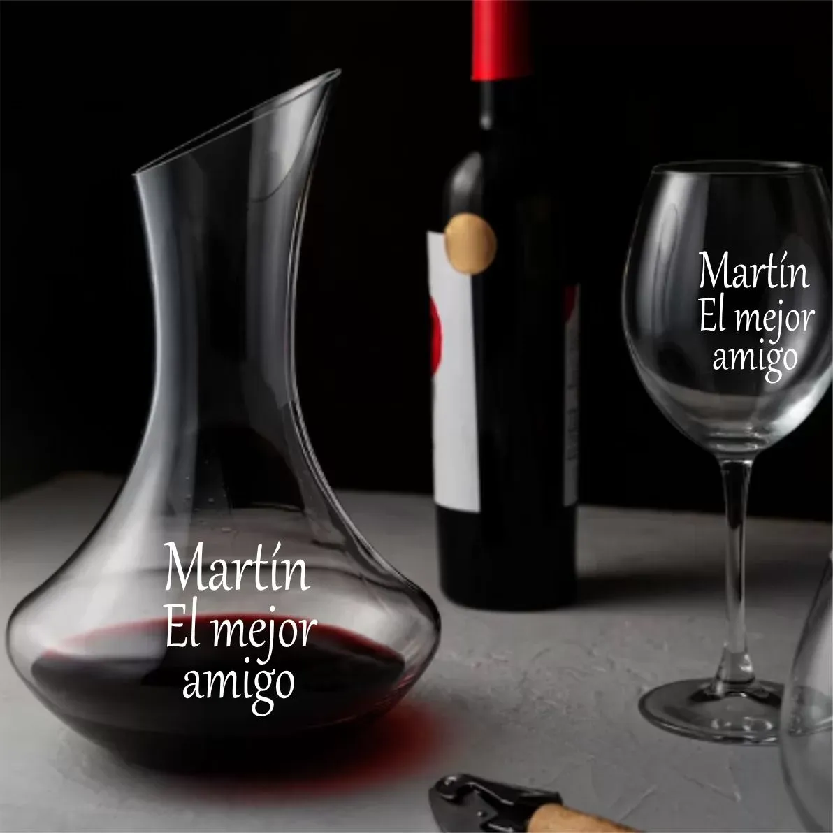 Decantador + 4 Copas de Vino con Texto - Imagen 3